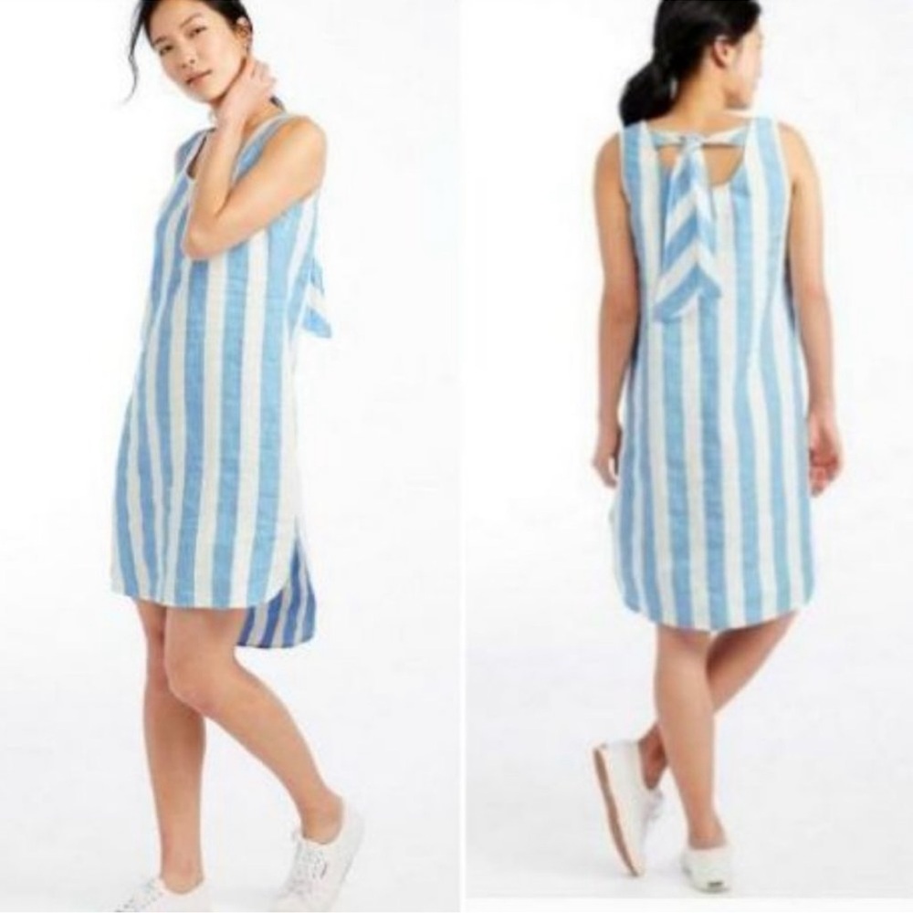 LL Bean Signature Linen sleeveless tie back Shift Dress S